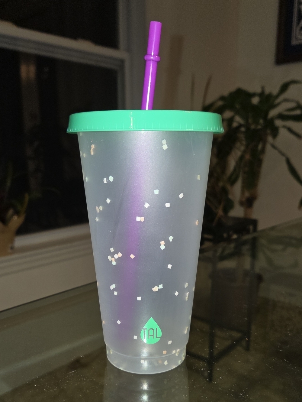 Iridescent Confetti Tumbler with Mint Lid & Purple Straw